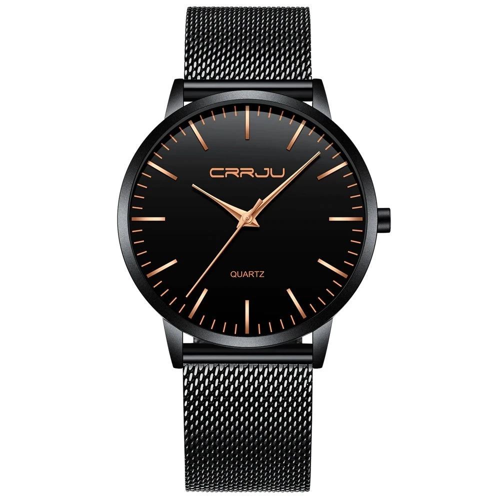 Relógio Masculino Casual Ultra Fino De Luxo Preto E Dourado - Kalon Joias