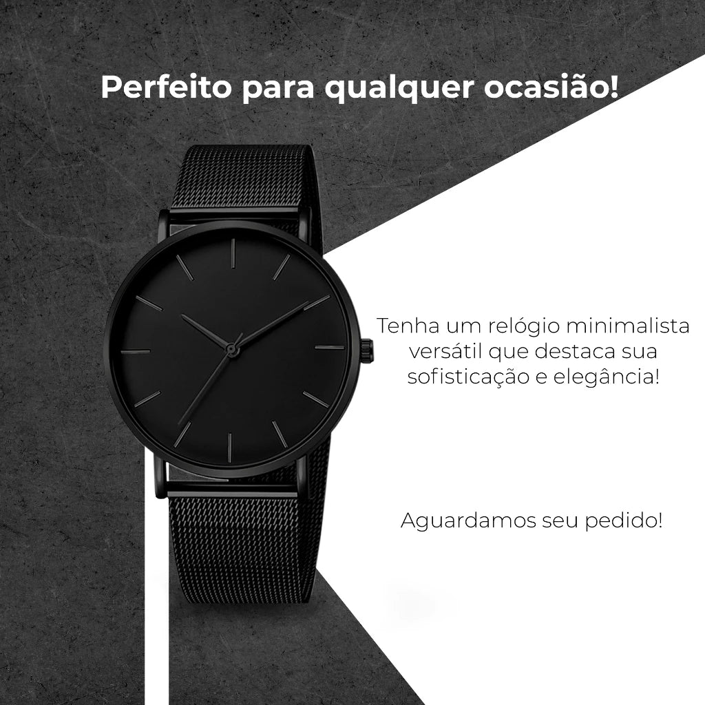 Relógio Masculino Preto Ultra Fino Minimalista - Kalon Joias